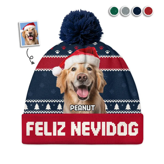 Custom Photo Feliz Navidog - Personalized Bobble Beanie Hat