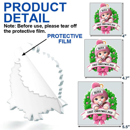 Baby In Christmas Wreath First Christmas - Personalized Custom Shaped Acrylic Ornament