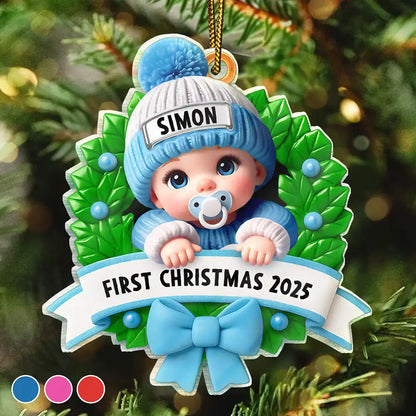 Baby In Christmas Wreath First Christmas - Personalized Custom Shaped Acrylic Ornament