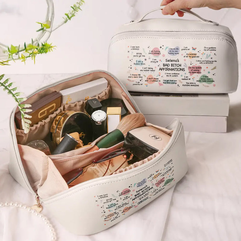 Bad Bi*ch Affirmation - Personalized Leather Makeup Bag