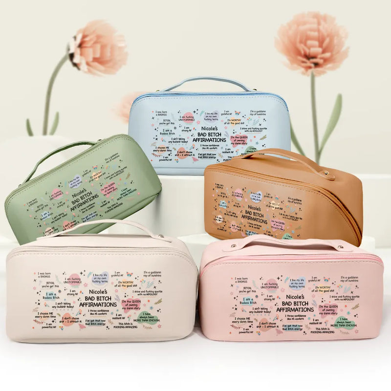 Bad Bi*ch Affirmation - Personalized Leather Makeup Bag