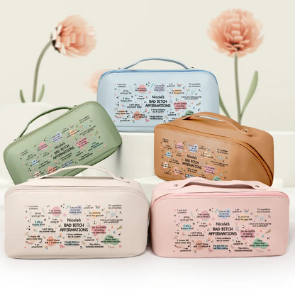 Bad Bi*ch Affirmation - Personalized Leather Makeup Bag