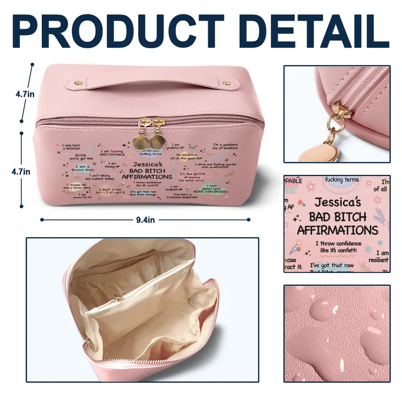 Bad Bi*ch Affirmation - Personalized Leather Makeup Bag
