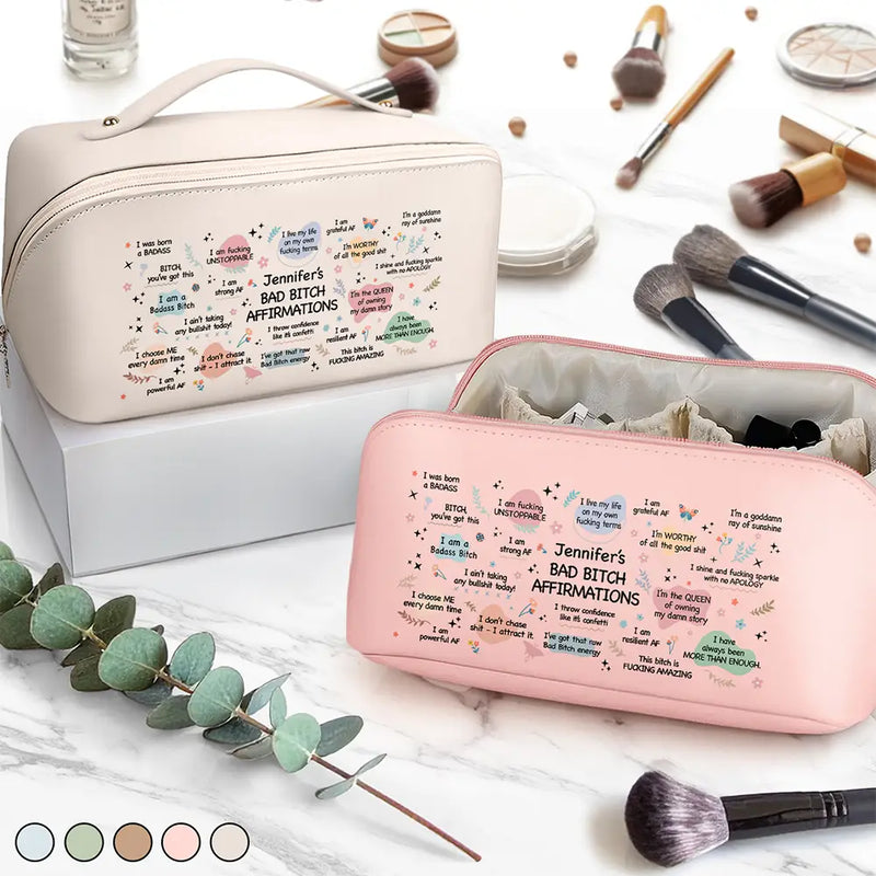 Bad Bi*ch Affirmation - Personalized Leather Makeup Bag