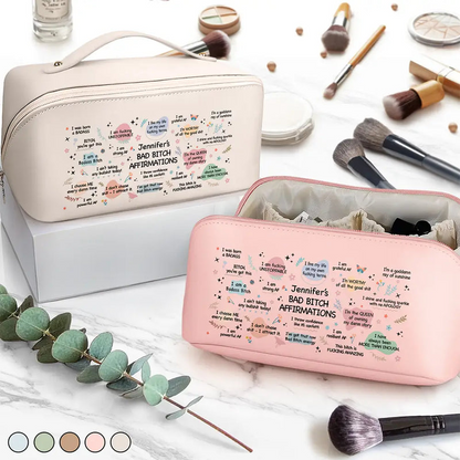 Bad Bi*ch Affirmation - Personalized Leather Makeup Bag