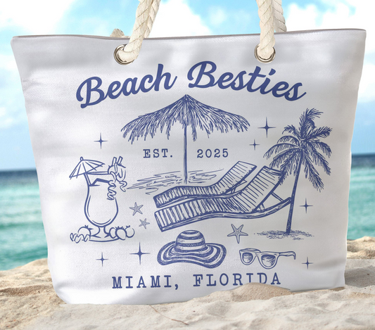 Beach Besties Girls Trip Summer Vacation Vacay Mode - Personalized Beach Bag
