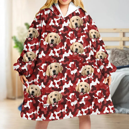 Upload Dog Photo With Camouflage Pattern Hoodie Blanket - Personalize Gift For Pet Lovers