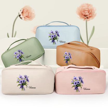 Birth Flower Bouquet - Personalized Leather Makeup Bag