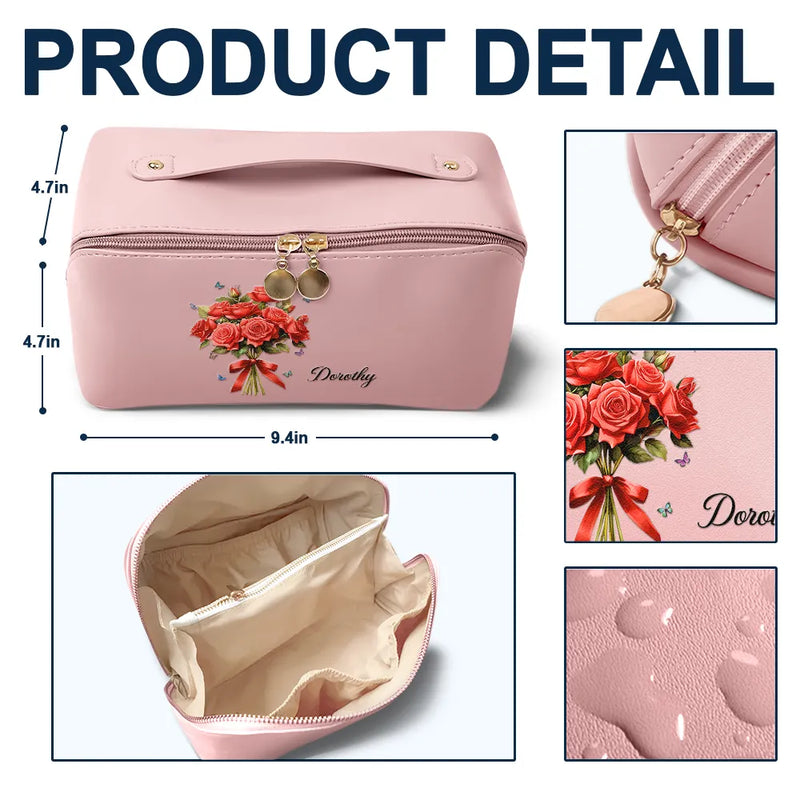 Birth Flower Bouquet - Personalized Leather Makeup Bag