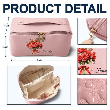 Birth Flower Bouquet - Personalized Leather Makeup Bag