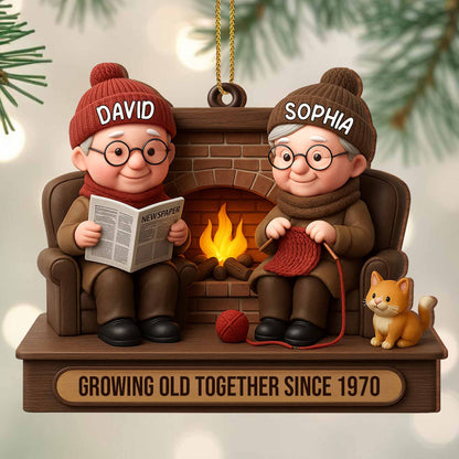 Growing Old Together Since, Elderly Couple And Dog By Fireplace, Gift for Grandparents and Couples