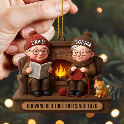 Growing Old Together Since, Elderly Couple And Dog By Fireplace, Gift for Grandparents and Couples