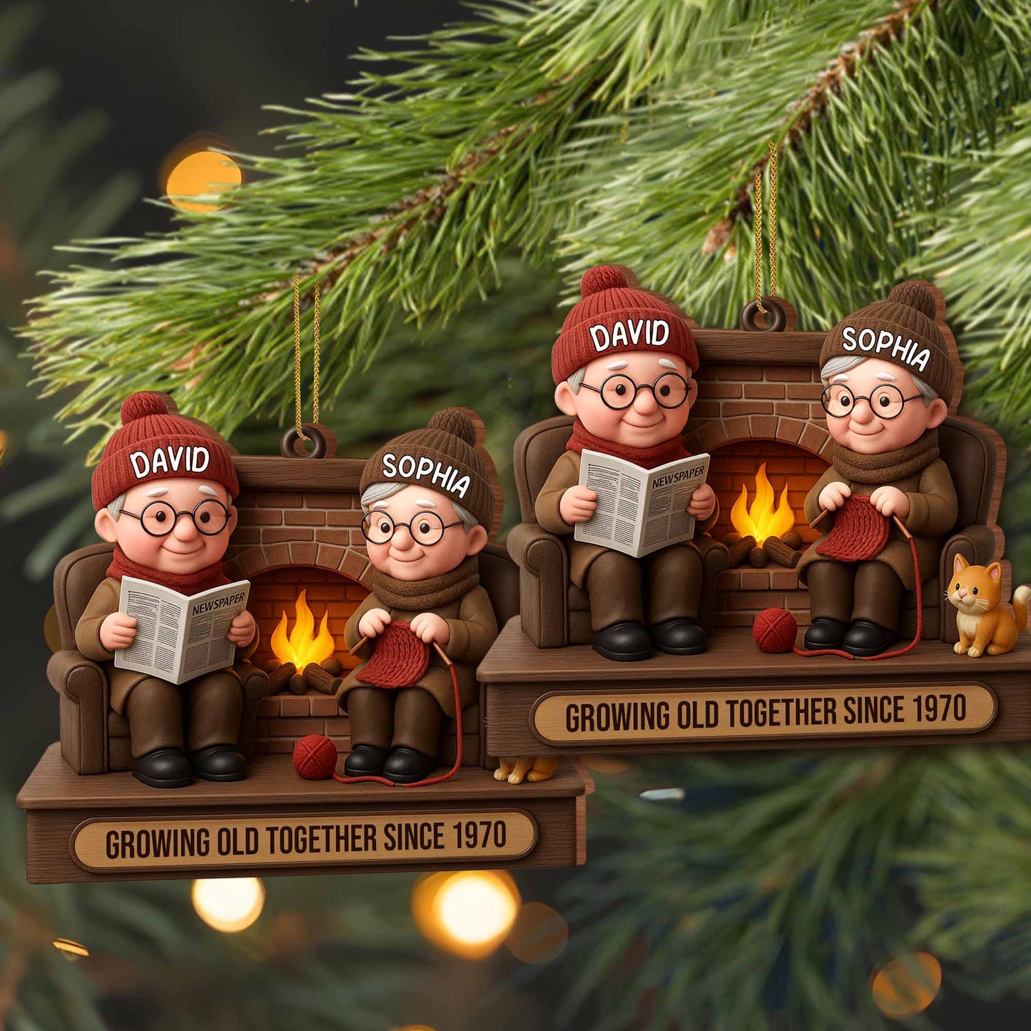 Growing Old Together Since, Elderly Couple And Dog By Fireplace, Gift for Grandparents and Couples