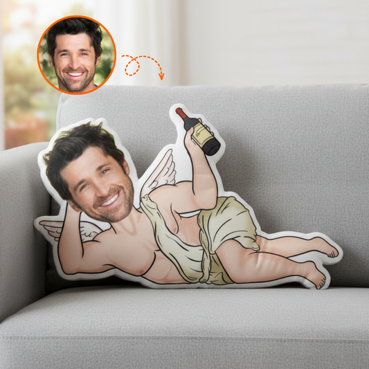 Drunk Cupid Custom Shaped Photo Pillow – Personalized Funny Face Gift for Boyfriend, Husband