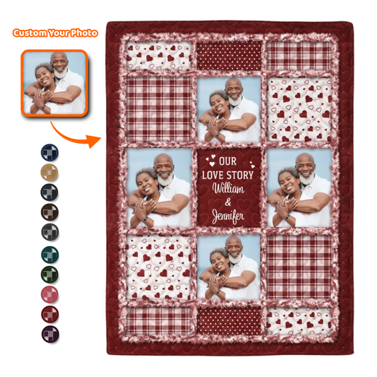 Custom Photo Our Love Story Couples - Personalized Fleece Blanket, Sherpa Blanket