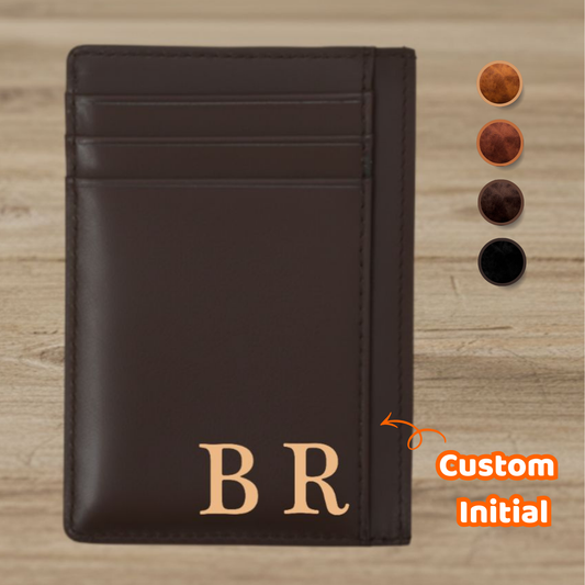 Personalized Card Holder With Laser Engraved Initial Text Logo - Premium Personalized Gift For Dad, Husband