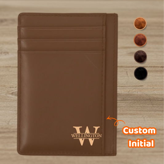 Laser Engraved Personalized Initial And Name Leather Card Holder - Classic Gift for Man