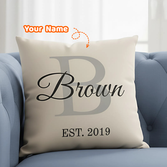 Custom Name & Initial Pillow with Meaningful Year - Personalized Home Decor Gift for Family