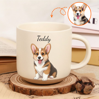 Personalized Cartoon Pet Pottery Mug – Cute Custom Photo Gift for Dog Lovers, Cat Lovers