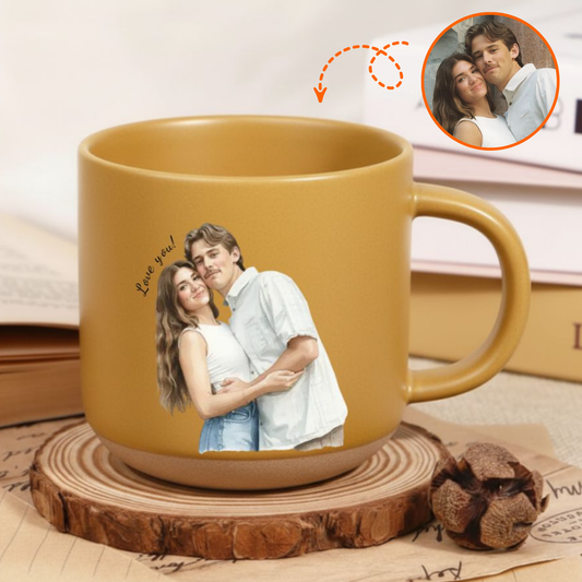 Personalized Warm & Artistic Watercolor Portrait Pottery Mug – Meaningful Gift for Couples & Family