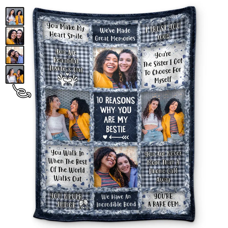 Custom Photo “10 Reasons Why You Are My Bestie” Blanket – Personalized Fleece & Sherpa Blanket