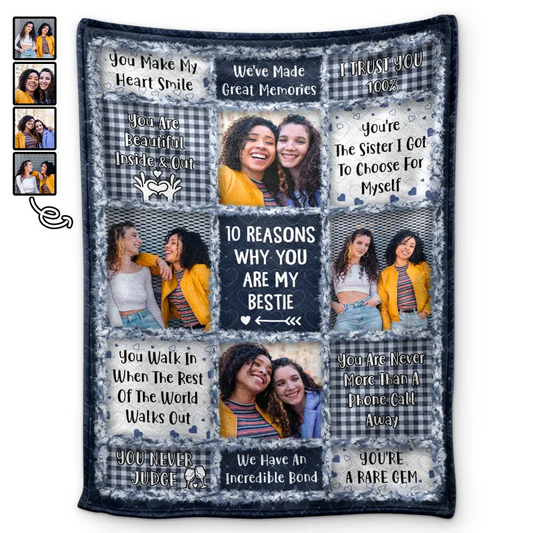 Custom Photo “10 Reasons Why You Are My Bestie” Blanket – Personalized Fleece & Sherpa Blanket
