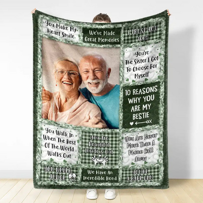 Custom Photo “10 Reasons Why You Are My Bestie” Blanket – Personalized Fleece & Sherpa Blanket