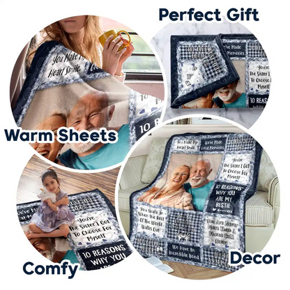 Custom Photo “10 Reasons Why You Are My Bestie” Blanket – Personalized Fleece & Sherpa Blanket