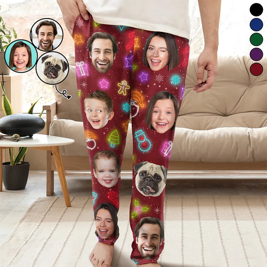 Custom Photo Family Face Neon Style Light It Up - Personalized Pajama Pants