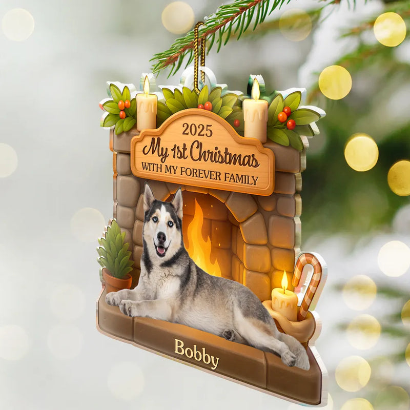 Custom Photo First Christmas With My Forever Family - Personalized Custom Shaped Acrylic Ornament