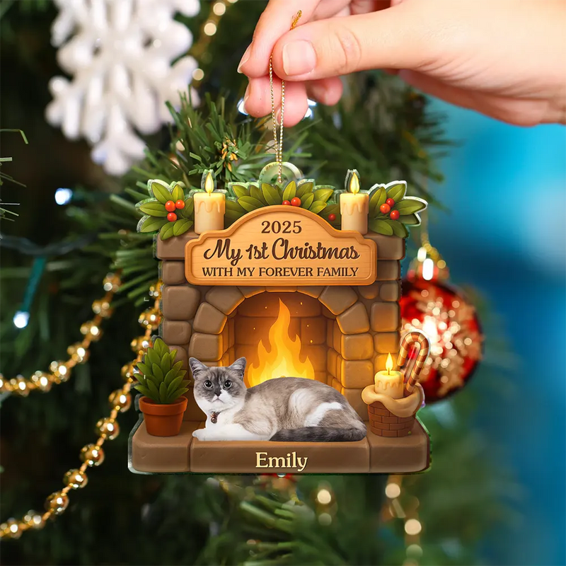 Custom Photo First Christmas With My Forever Family - Personalized Custom Shaped Acrylic Ornament