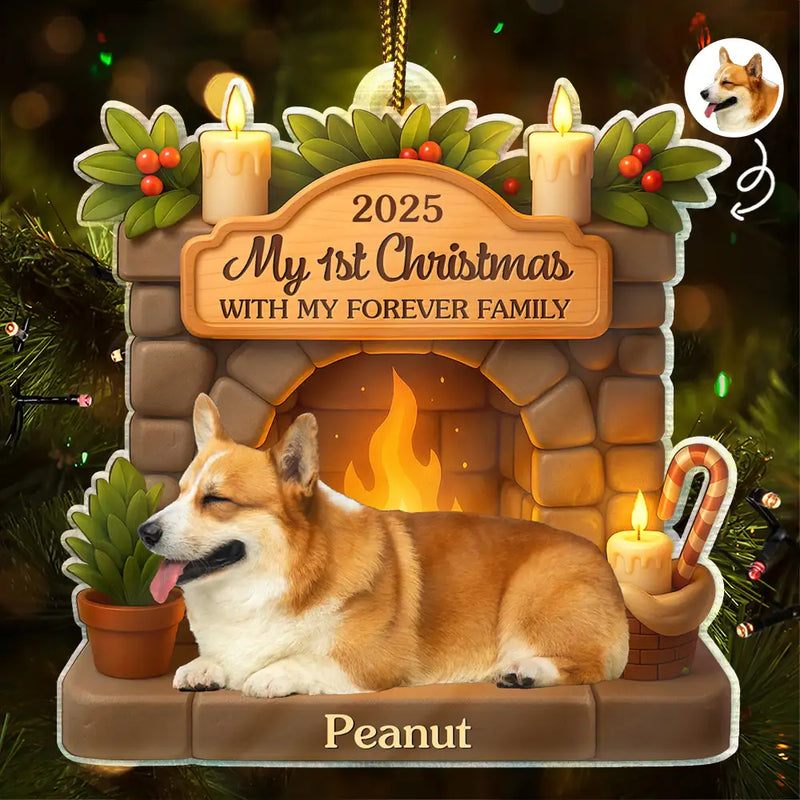 Custom Photo First Christmas With My Forever Family - Personalized Custom Shaped Acrylic Ornament