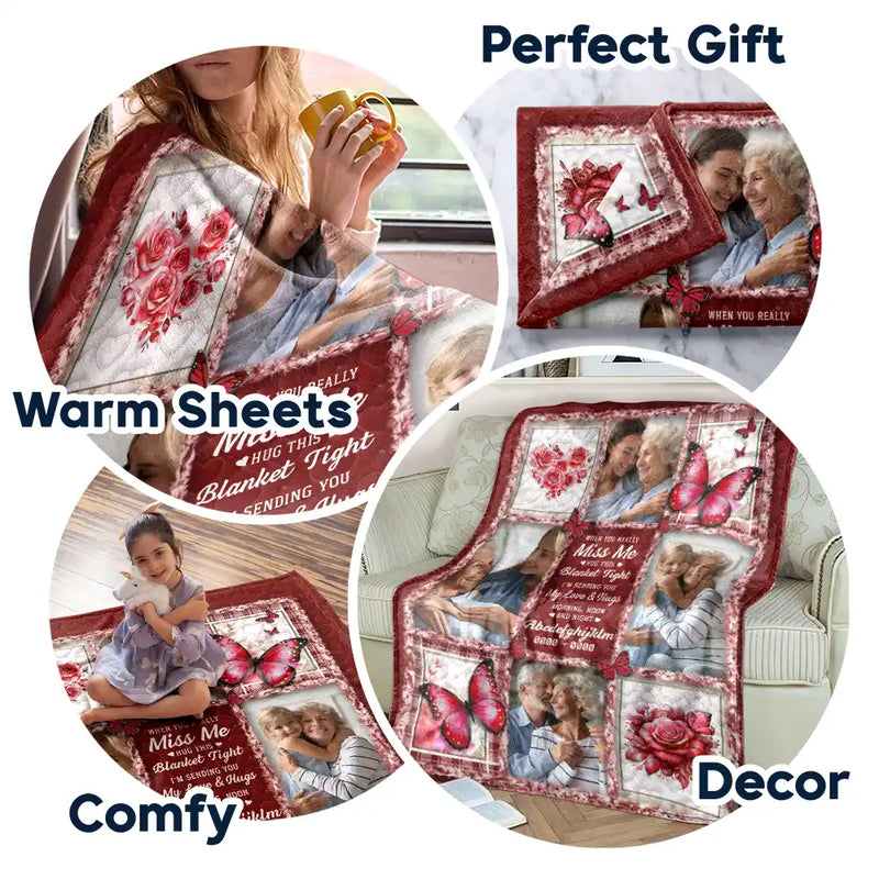Custom Photo Memorial Butterfly When You Really Miss Me Hug This Blanket - Personalized Fleece Blanket, Sherpa Blanket