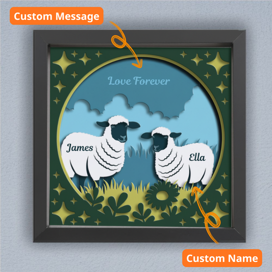 3D Layered Papercut Sheep Meadow Framed Picture - Perfect Gift for Couples