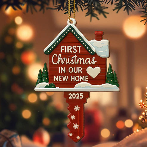 First Christmas In Our New Home, Heart and Trees Design, Custom Wood Ornament, Gift For Family and Homeowners