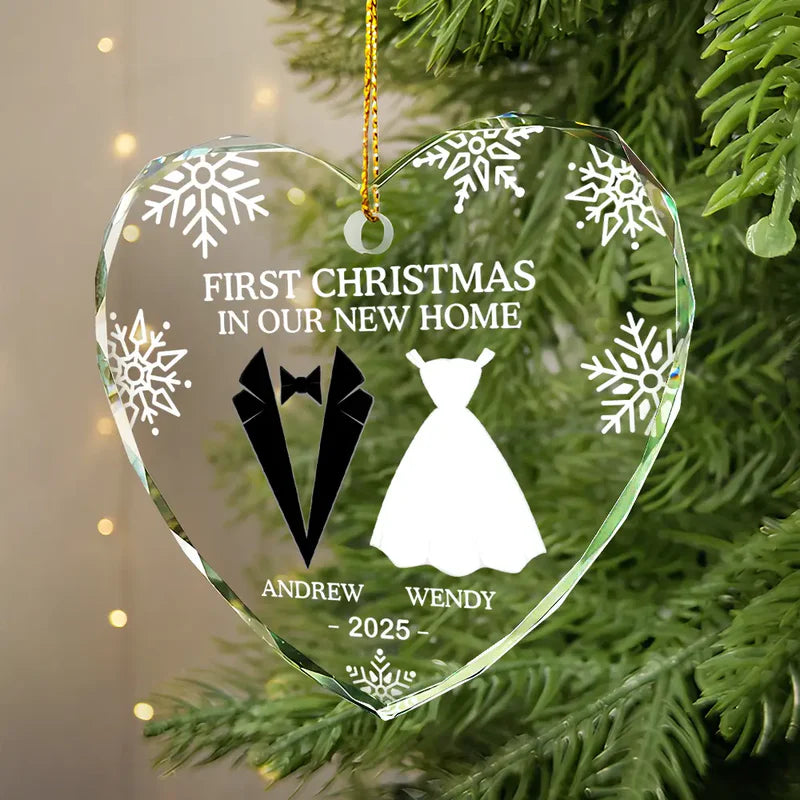 First Christmas As Married Couples - Personalized Heart Shaped Glass Ornament
