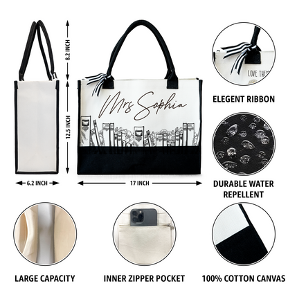 Floral Books Personalized Canvas Tote Bag