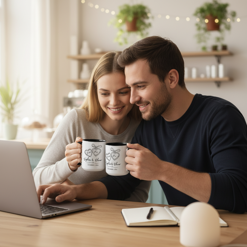 Personalized Mr & Mrs Engagement Mug – Custom Heart Locket Couple Gift for Bridal & Wedding Celebrations