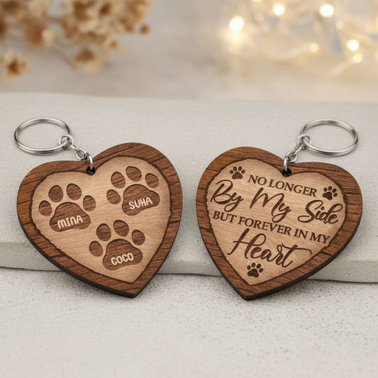 No Longer By My Side Dogs Cats - Pet Memorial Gift - Personalized Custom Wooden Keychain