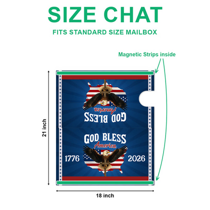 Custom 250th Anniversary God Bless America Eagle 1776–2026 Patriotic Mailbox Cover