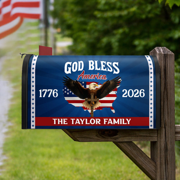 Custom 250th Anniversary God Bless America Eagle 1776–2026 Patriotic Mailbox Cover