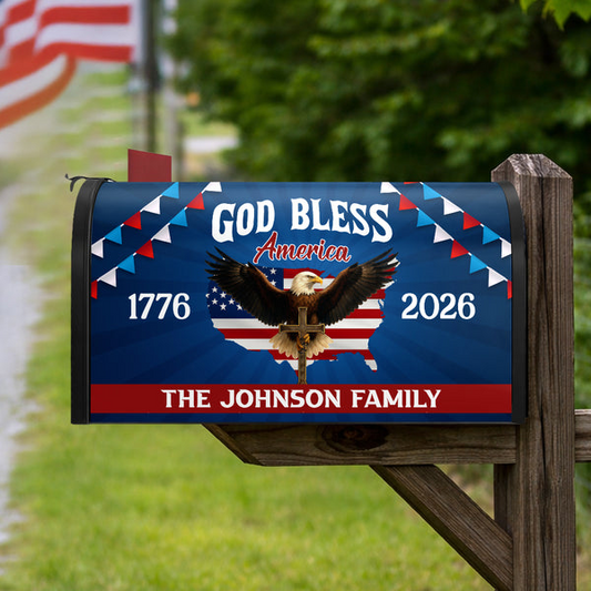 Custom 250th Anniversary God Bless America Eagle 1776–2026 Patriotic Mailbox Cover