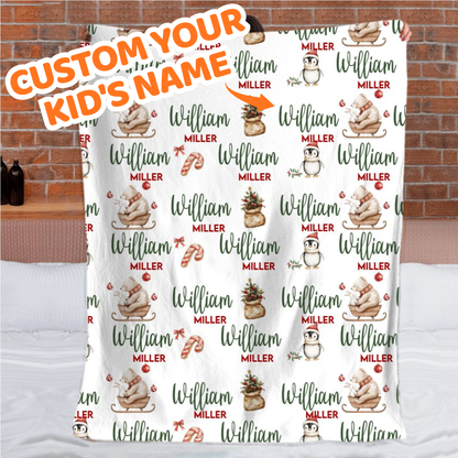 Cozy Christmas Blanket for Kids – Personalized Name Holiday Gift – Soft Premium Fabric