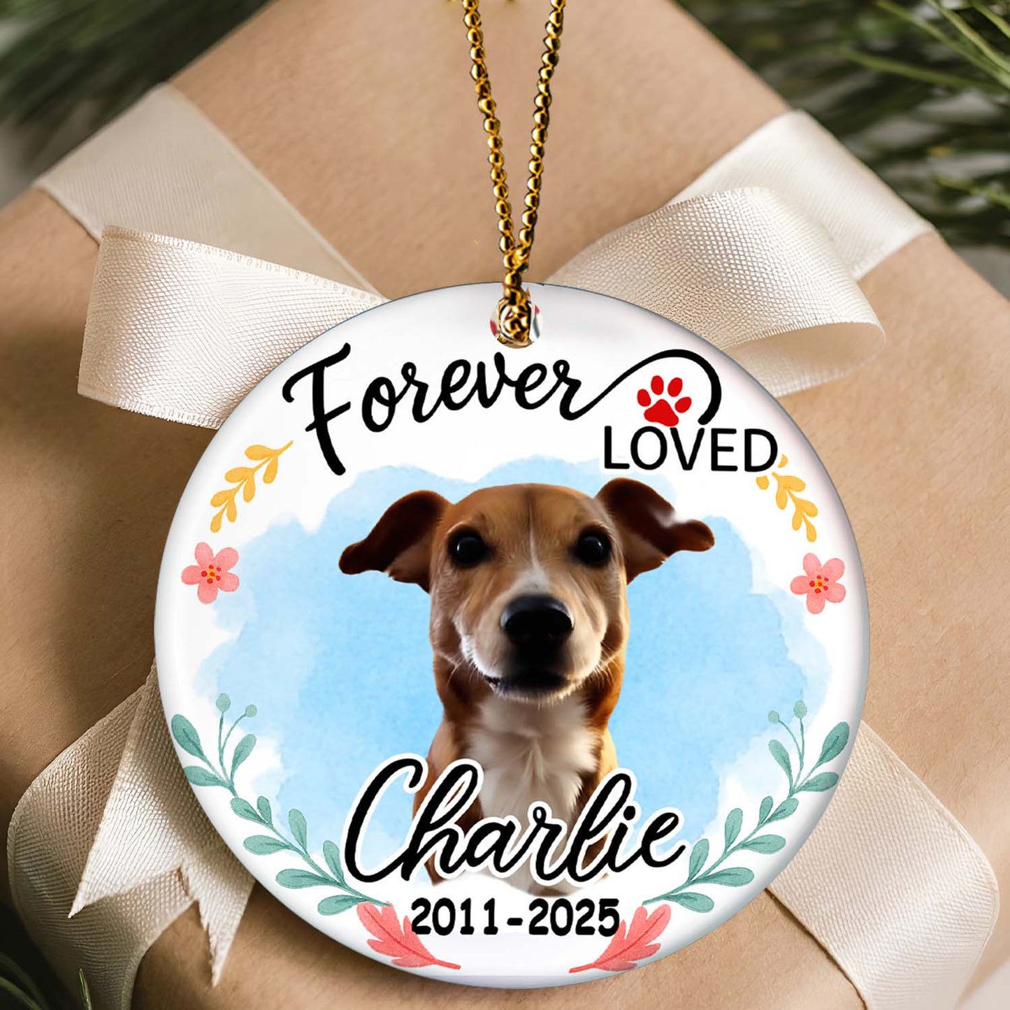 Forever Loved Custom Photo Pet Memorial - Personalized Custom Ceramic Ornament