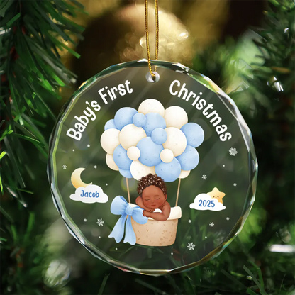My First Christmas Baby Girl Boy - Personalized Circle Glass Ornament