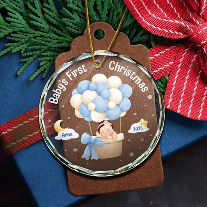 My First Christmas Baby Girl Boy - Personalized Circle Glass Ornament