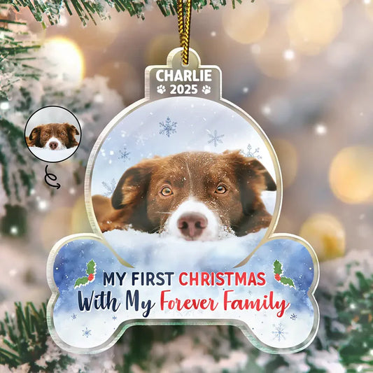 Custom Photo First Christmas With My Forever Family - Personalized Custom Shaped Acrylic Ornament