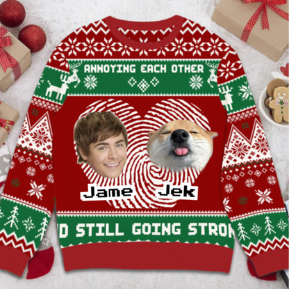 Annoying each other and still going strong - Personalized Christmas Ugly Sweater [ Photo Version ]