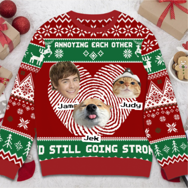 Annoying each other and still going strong - Personalized Christmas Ugly Sweater [ Photo Version ]