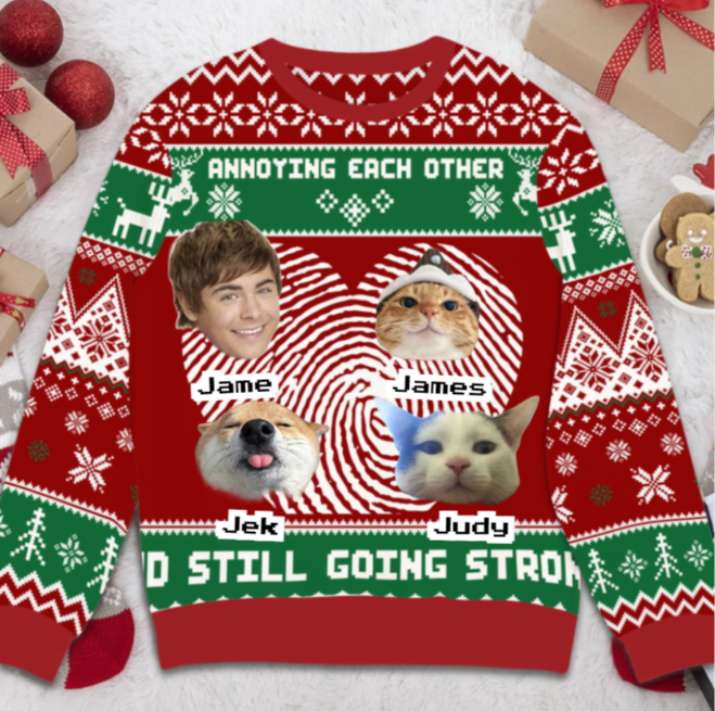 Annoying each other and still going strong - Personalized Christmas Ugly Sweater [ Photo Version ]